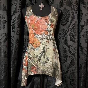 American Vintage Floral Tank Top in Orange and Olive